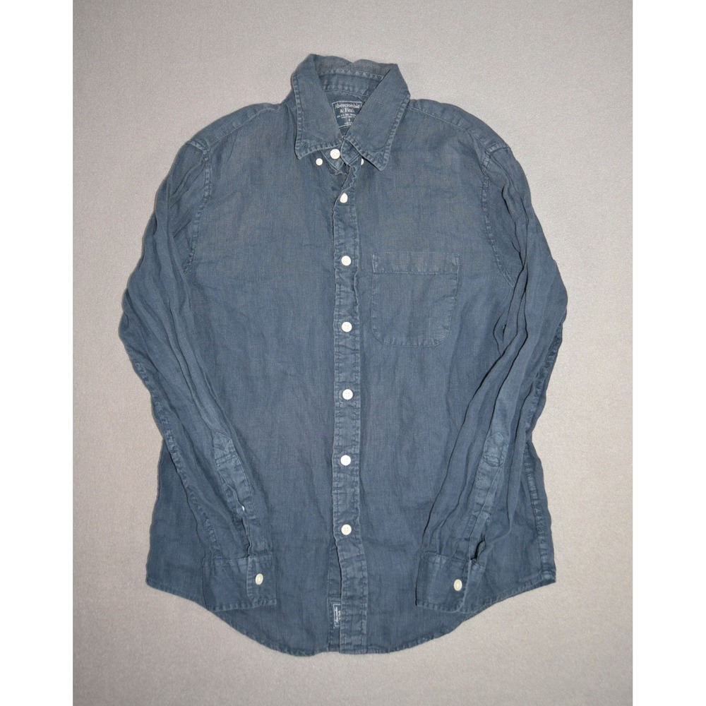 Abercrombie & Fitch Mens Small Navy 100% Linen Long Sleeve Button Down Shirt